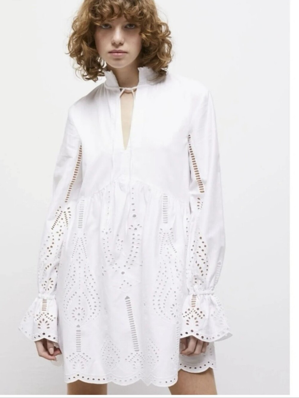 The Kooples Short Long Sleeve Flowy White Dress Broderie Anglaise